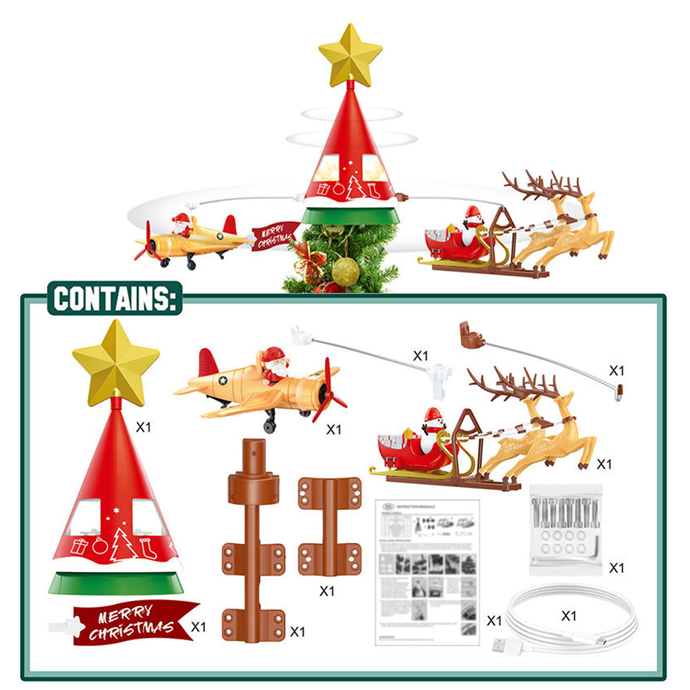 Dual Plane and Santa Carriage Rotating Christmas Tree Animated Topper.