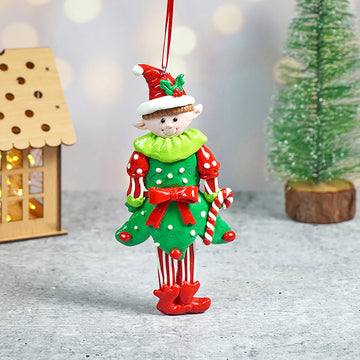 Handmade clay Naughty elf in frock christmas tree ornament