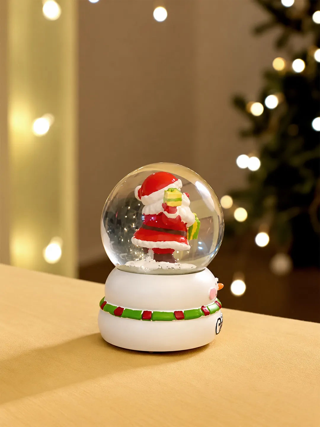 Santa with Gift colorful LED Globe on Snowman Base, Christmas Table Décor & Gift option