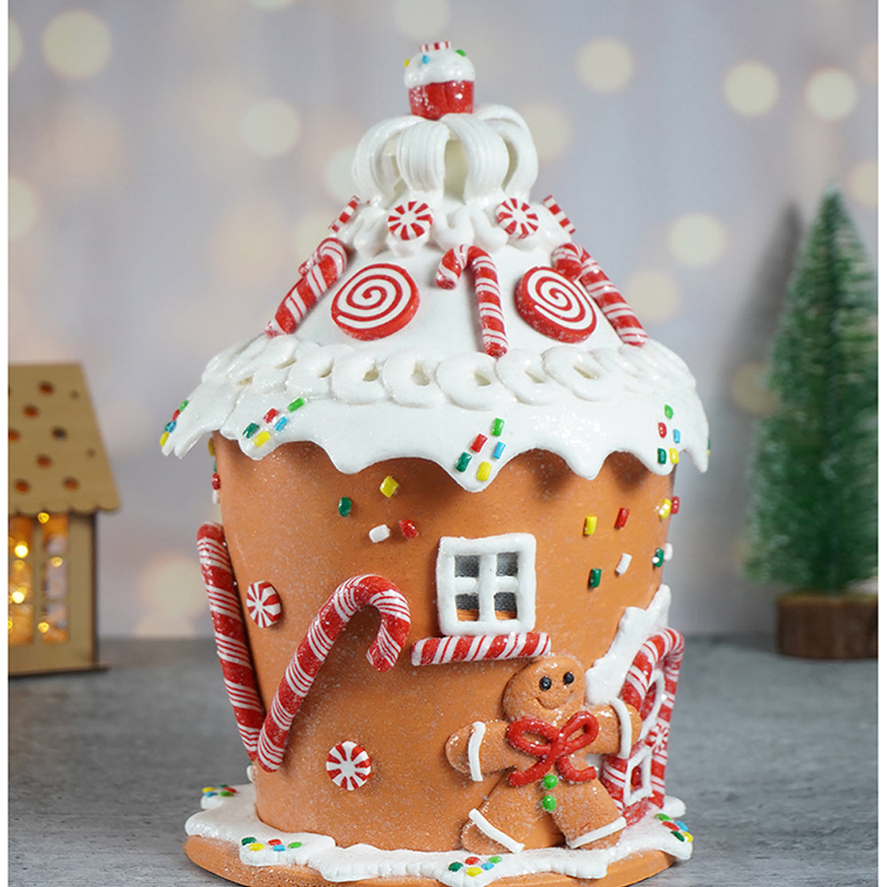 Festive Gingerbread House themed Tabletop Christmas Décor with Lights