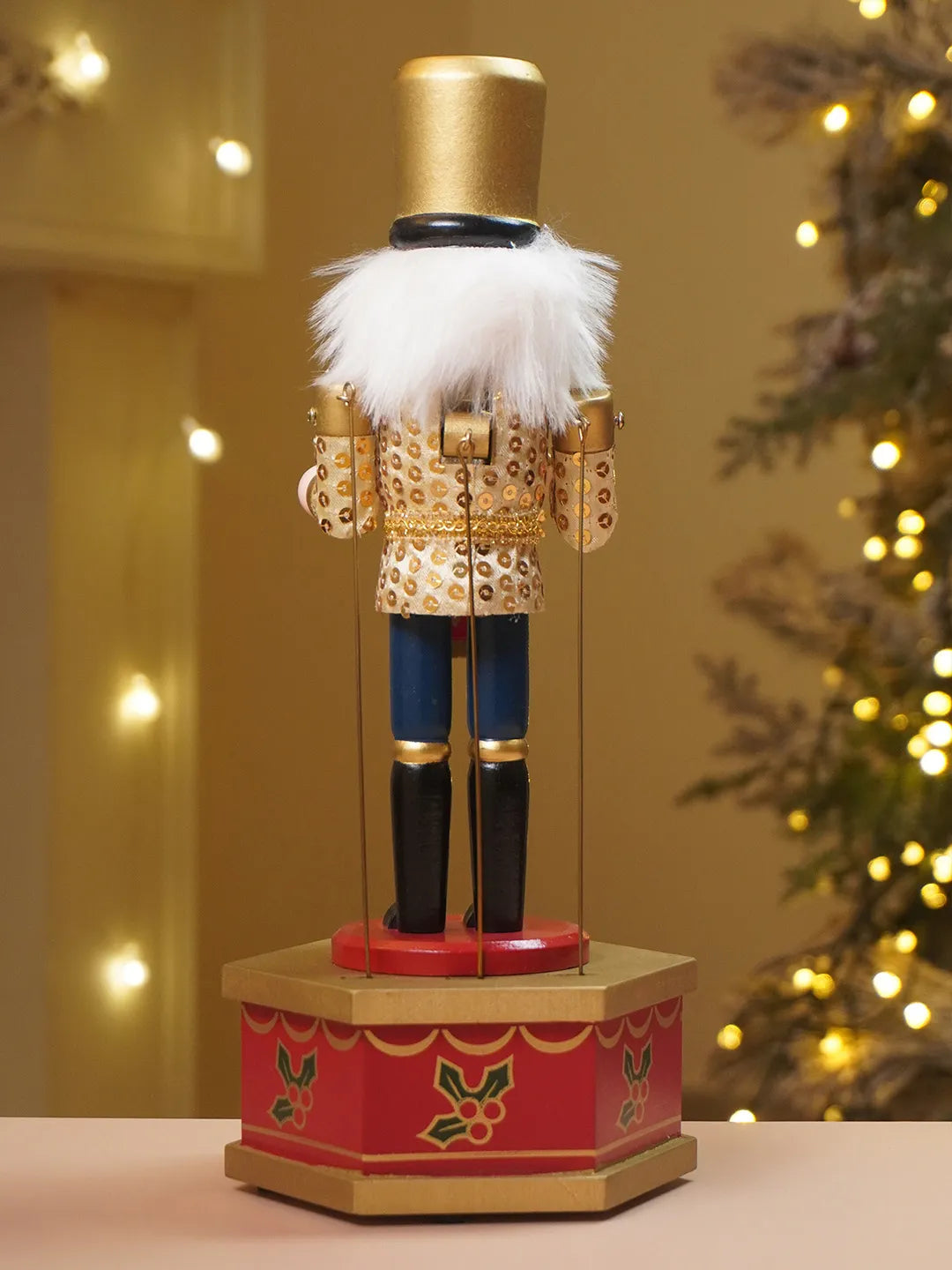 13 Inches Musical Gold Wooden Drummer Nutcracker, Christmas Table Décor,