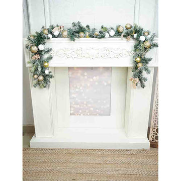 Gold & White Swirl themed  Bushy Christmas garland with Bows,Gift Boxes,Cotton flower fillers,6.5 feet