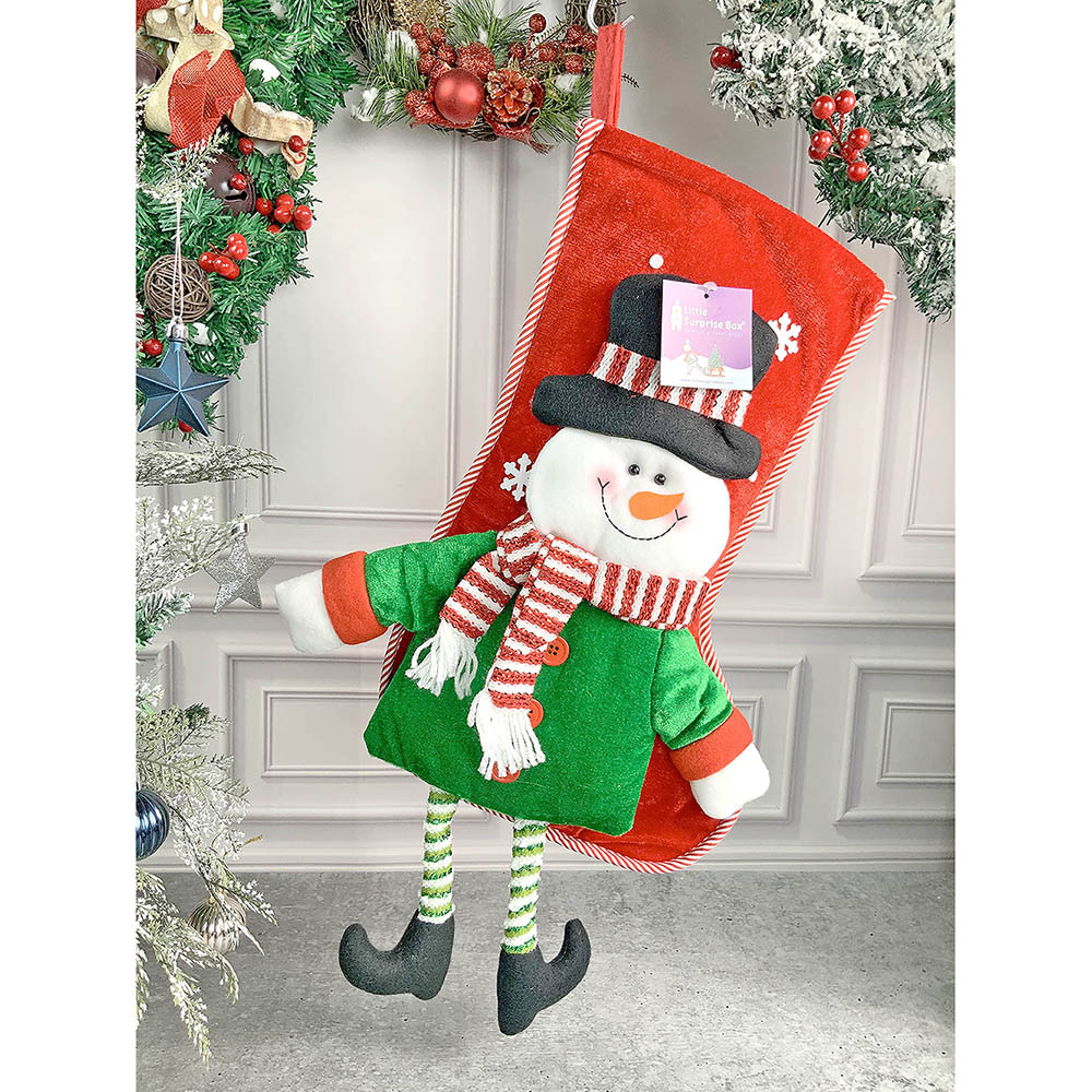 Velvet Glitter Snowman Christmas Stocking, 16 inches