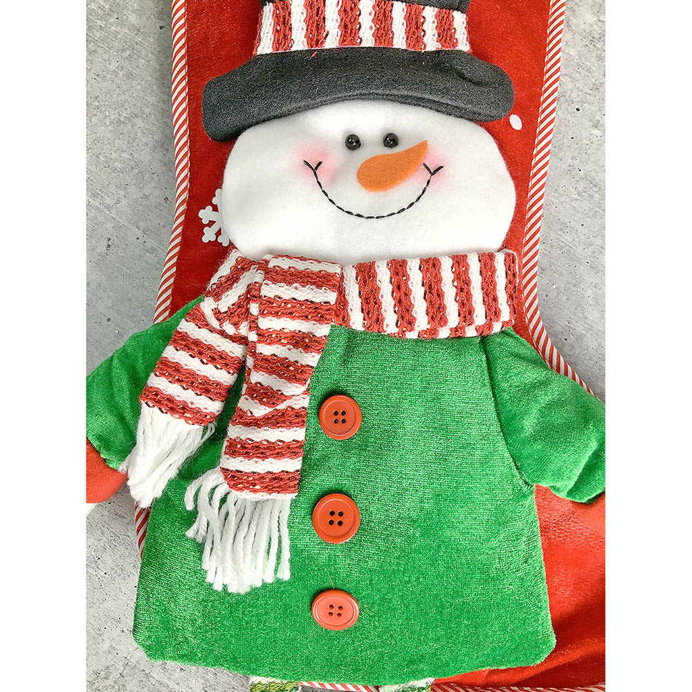 Velvet Glitter Snowman Christmas Stocking, 16 inches