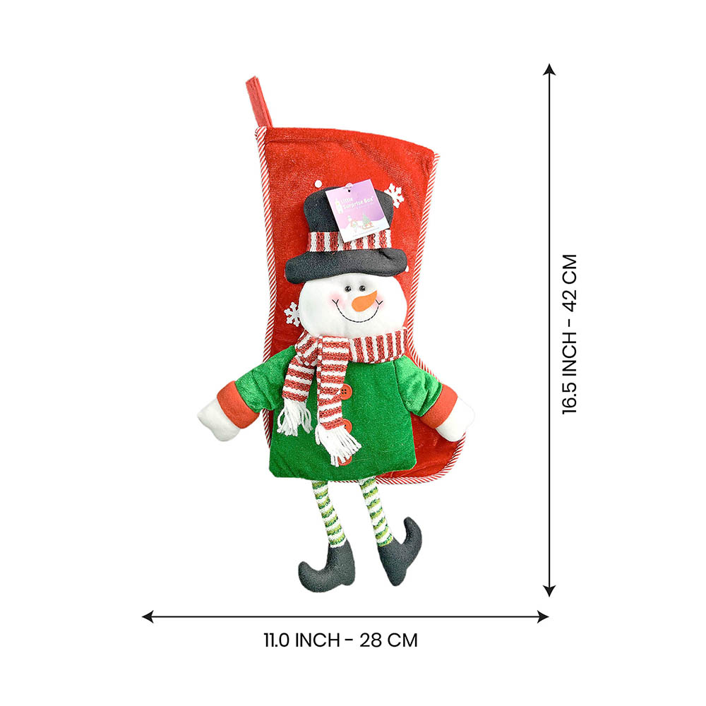 Velvet Glitter Snowman Christmas Stocking, 16 inches