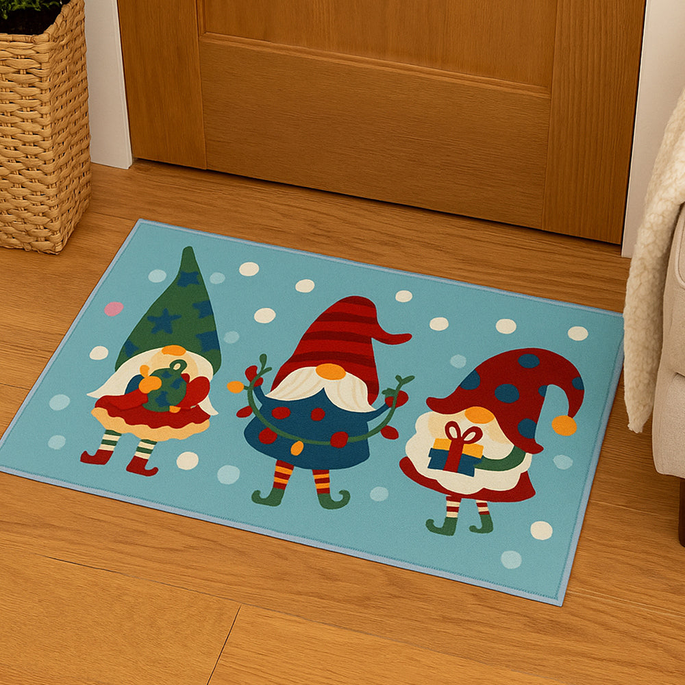 Gnome Christmas theme, Big Size Anti Skid Welcome Mat Festive Floor & entrance Door Mat, 30 inches x 20inches