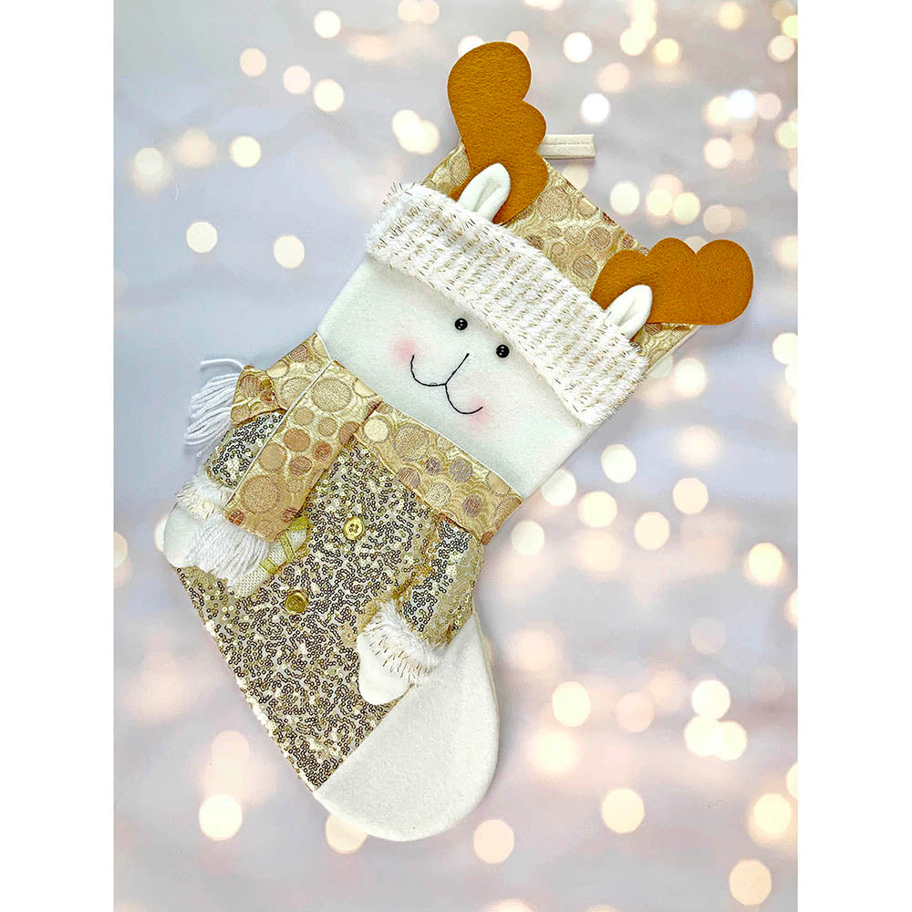 Golden Deer Christmas Stocking, 16 inches