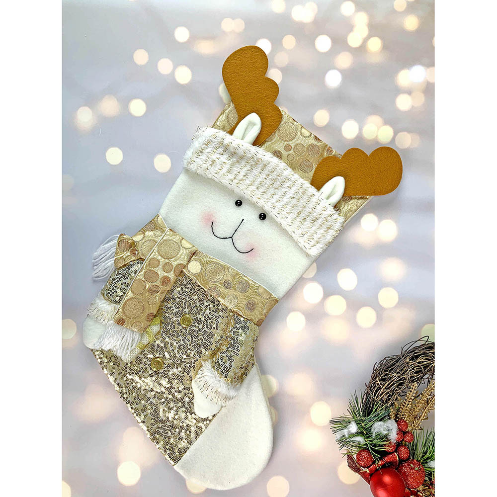 Golden Deer Christmas Stocking, 16 inches