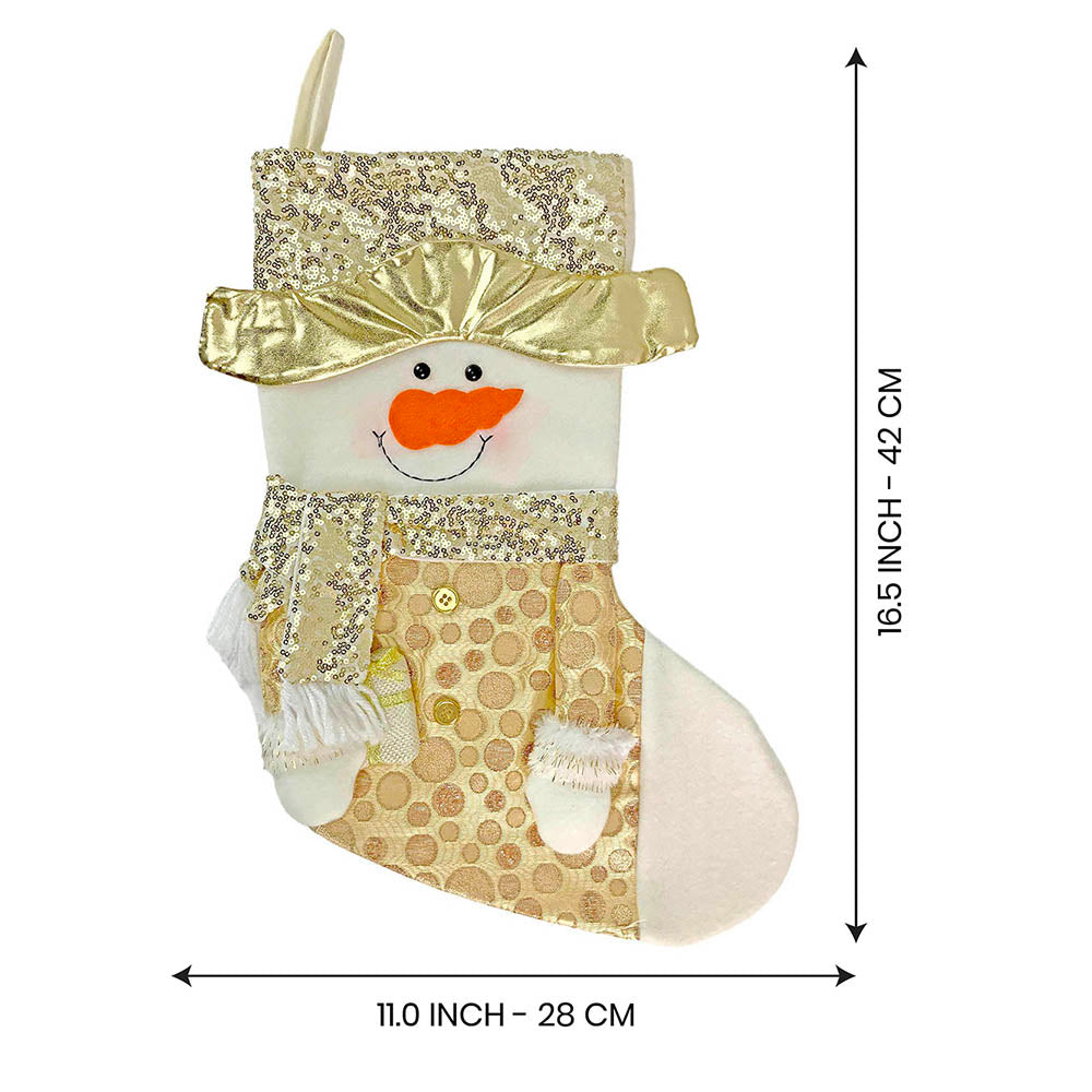 Golden Snowman Christmas Stocking, 16 inches