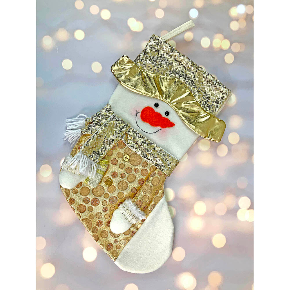 Golden Snowman Christmas Stocking, 16 inches