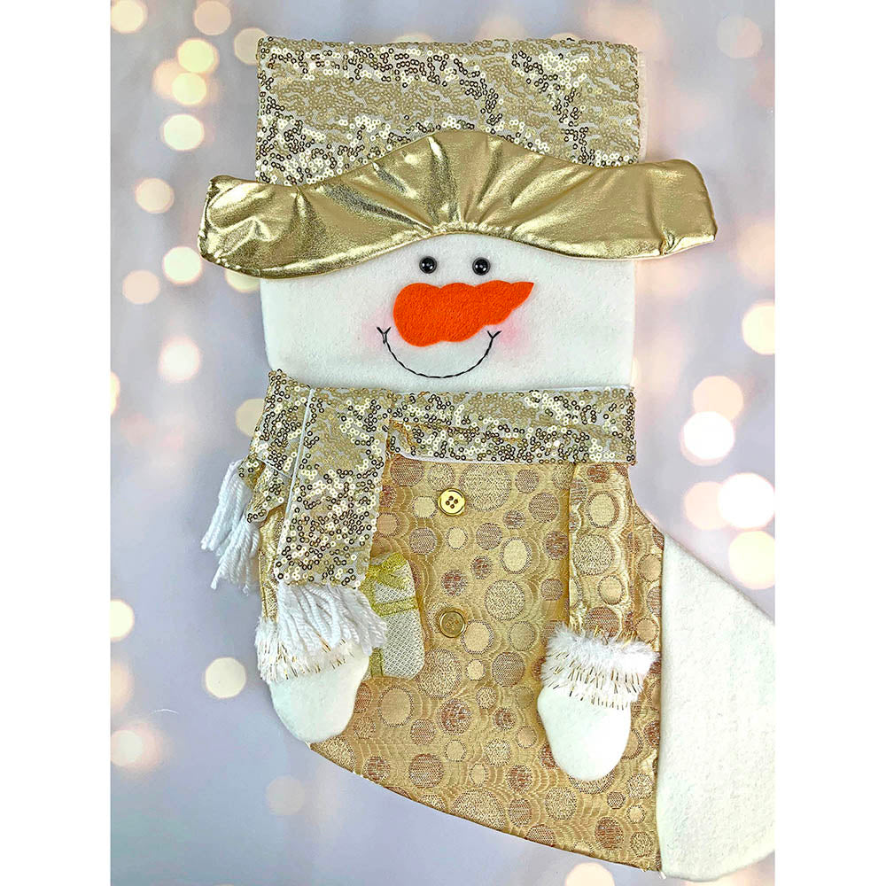 Golden Snowman Christmas Stocking, 16 inches