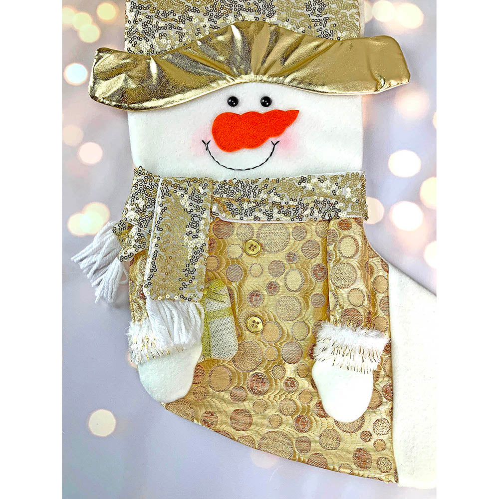 Golden Snowman Christmas Stocking, 16 inches