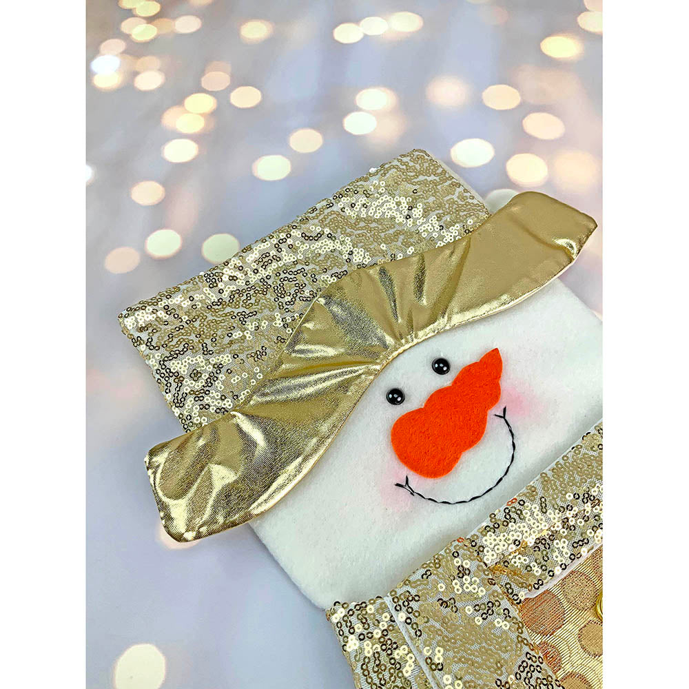 Golden Snowman Christmas Stocking, 16 inches