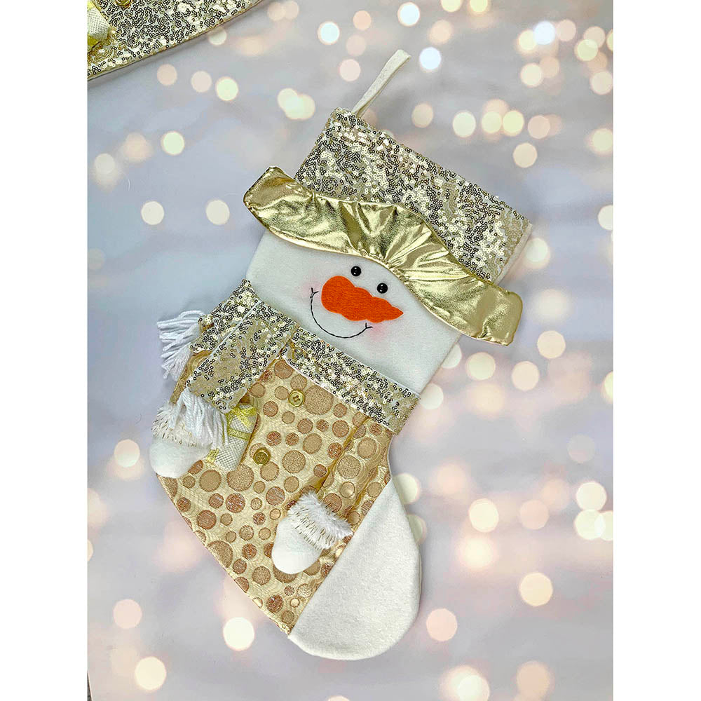 Golden Snowman Christmas Stocking, 16 inches