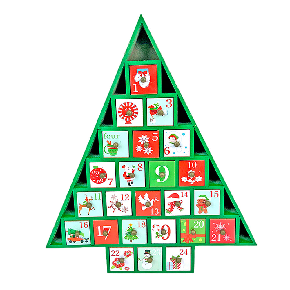 24 days, Wooden Green Tree Shape Advent Calendar for Christmas