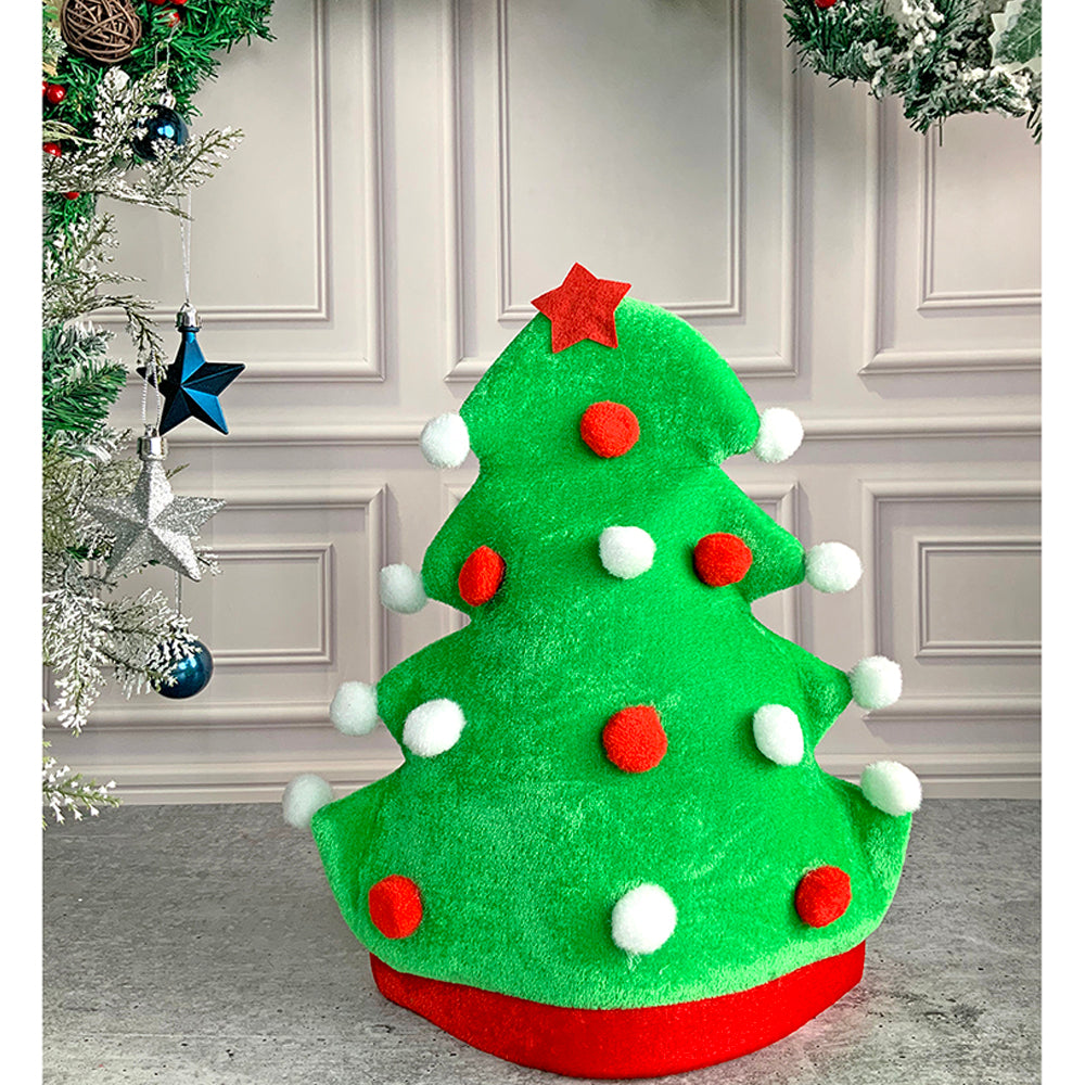 3d Green Pompom Christmas Tree shaped Velvet Plush Christmas Party Hat