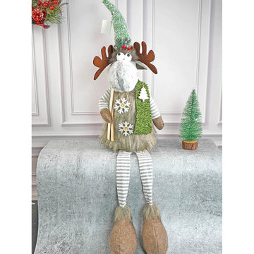 Grey Sitting Long Legs Reindeer with Ski Boards Christmas décor