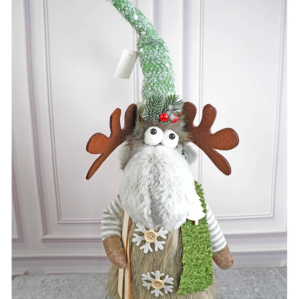 Grey Sitting Long Legs Reindeer with Ski Boards Christmas décor