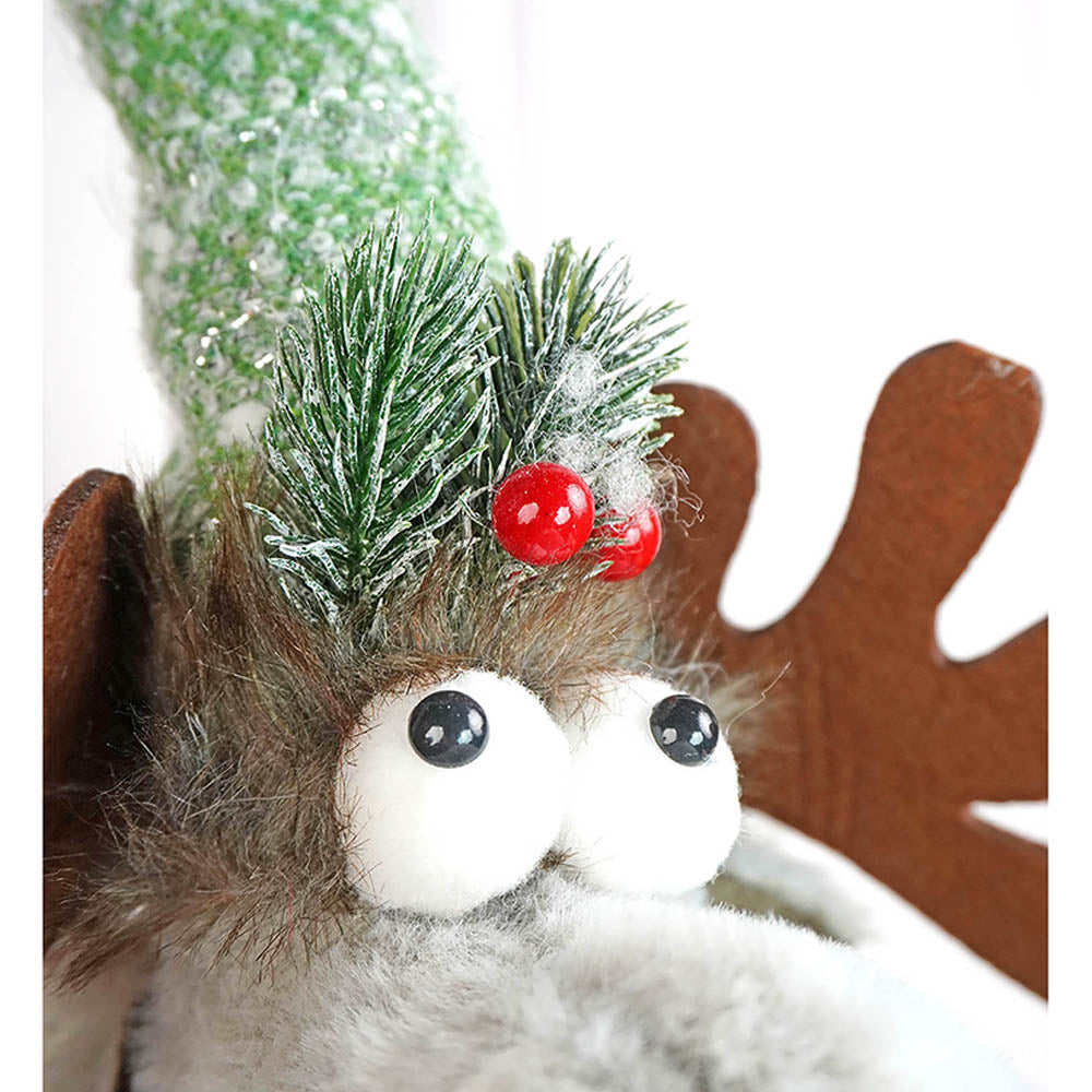 Grey Sitting Long Legs Reindeer with Ski Boards Christmas décor