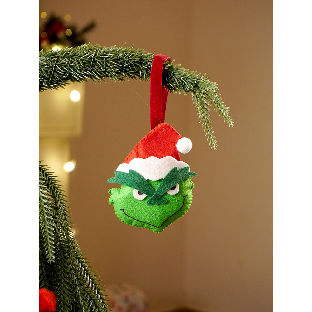 Grinch Inspired Tabletop Christmas Tree with Free Grinch Ornament and red pompoms for XMAS table décor, 20.4 inches