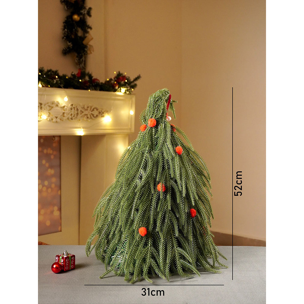 Grinch Inspired Tabletop Christmas Tree with Free Grinch Ornament and red pompoms for XMAS table décor, 20.4 inches