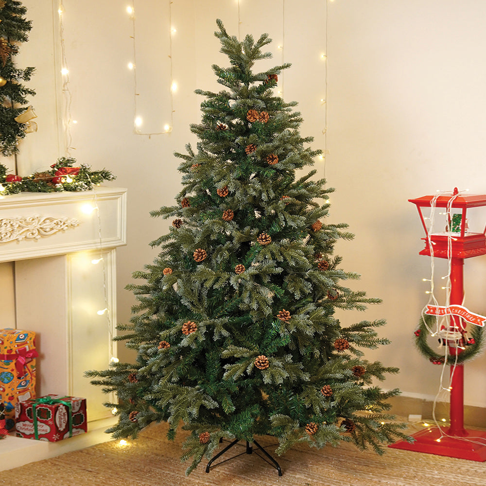 5.9 feet  Heavy Flocked Dense Pinecone Christmas Tree, with free 5 Big size Jute Ornaments, 180 cm with 950 Branch tips Xmas Décor