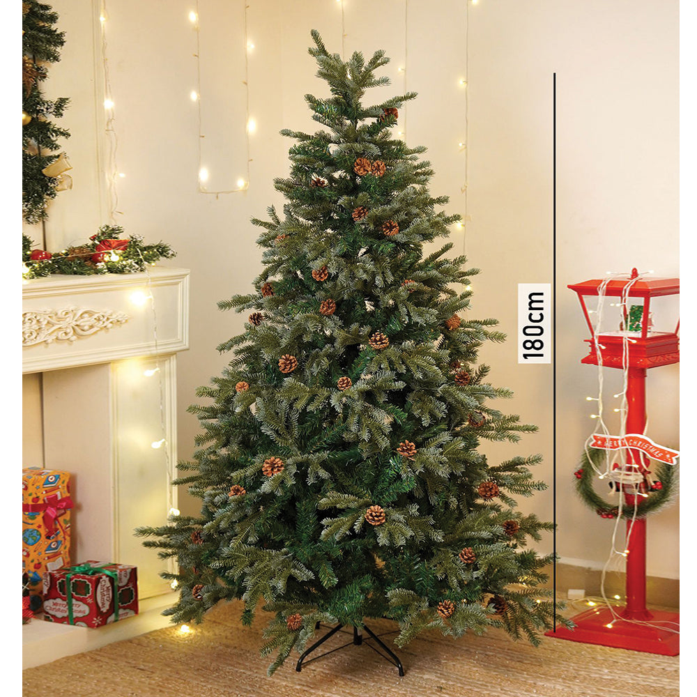 5.9 feet  Heavy Flocked Dense Pinecone Christmas Tree, with free 5 Big size Jute Ornaments, 180 cm with 950 Branch tips Xmas Décor