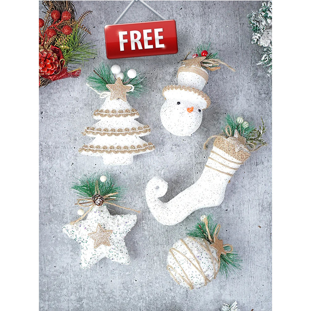 5.9 feet  Heavy Flocked Dense Pinecone Christmas Tree, with free 5 Big size Jute Ornaments, 180 cm with 950 Branch tips Xmas Décor