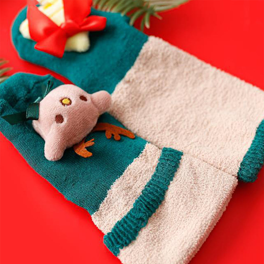 Green Reindeer & Bell Christmas Themed Ankle Length Socks For Kids