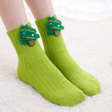 Green 3D Dear & Stockings Christmas Themed Ankle Length Socks For Kids
