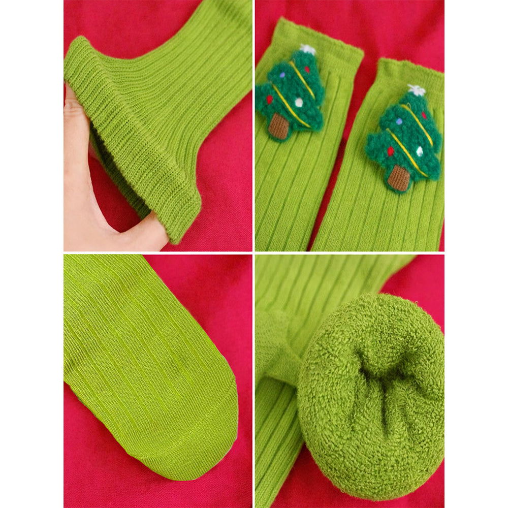 Green 3D Dear & Stockings Christmas Themed Ankle Length Socks For Kids
