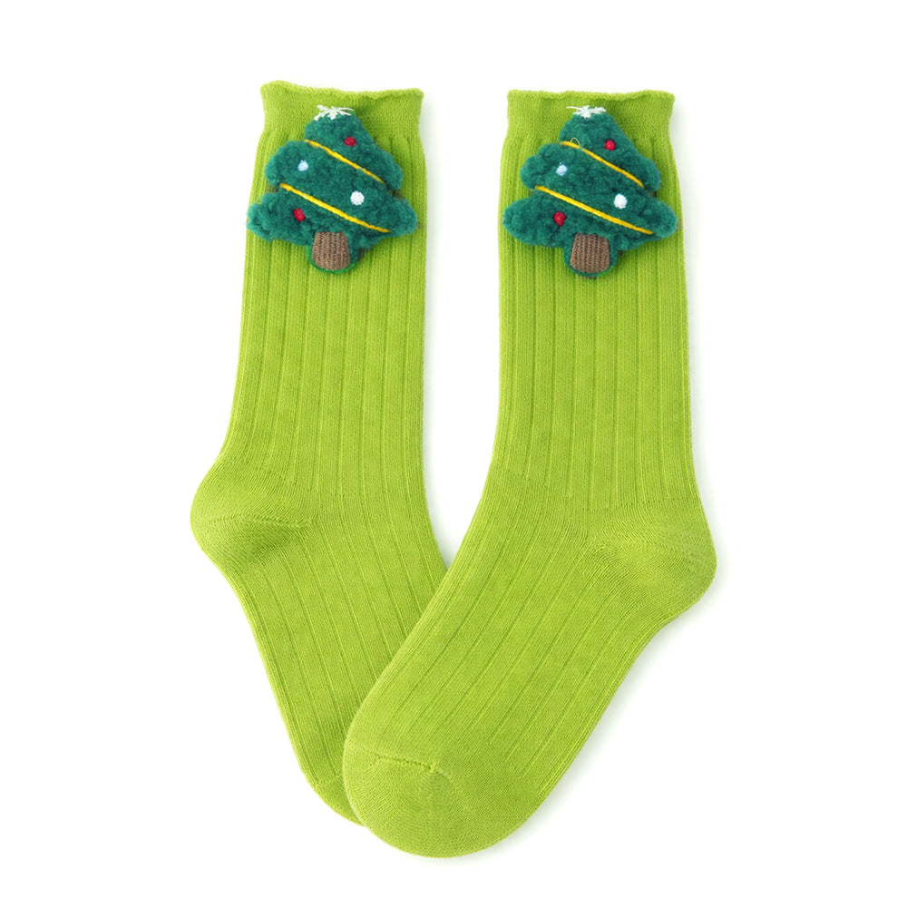 Green 3D Dear & Stockings Christmas Themed Ankle Length Socks For Kids
