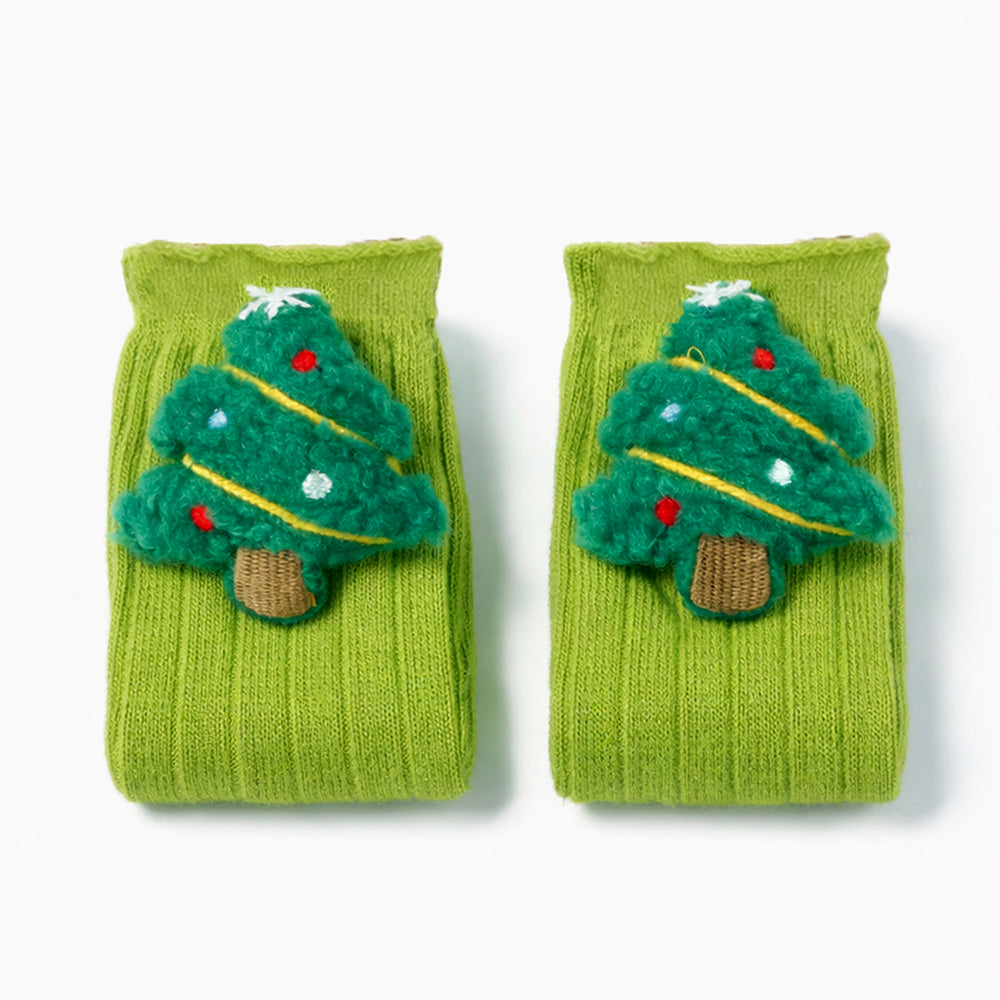 Green 3D Dear & Stockings Christmas Themed Ankle Length Socks For Kids