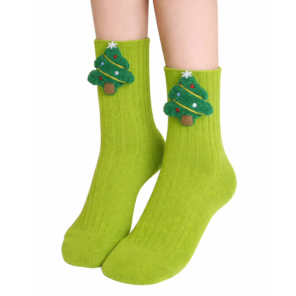 Green 3D Dear & Stockings Christmas Themed Ankle Length Socks For Kids