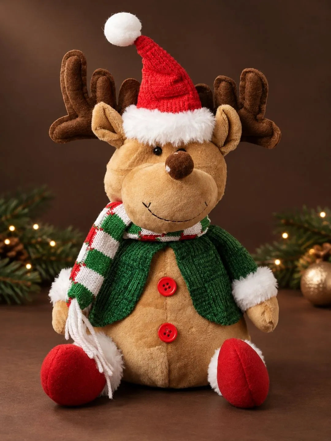 Adorable Green Coat Reindeer Christmas Gift & Soft Toy