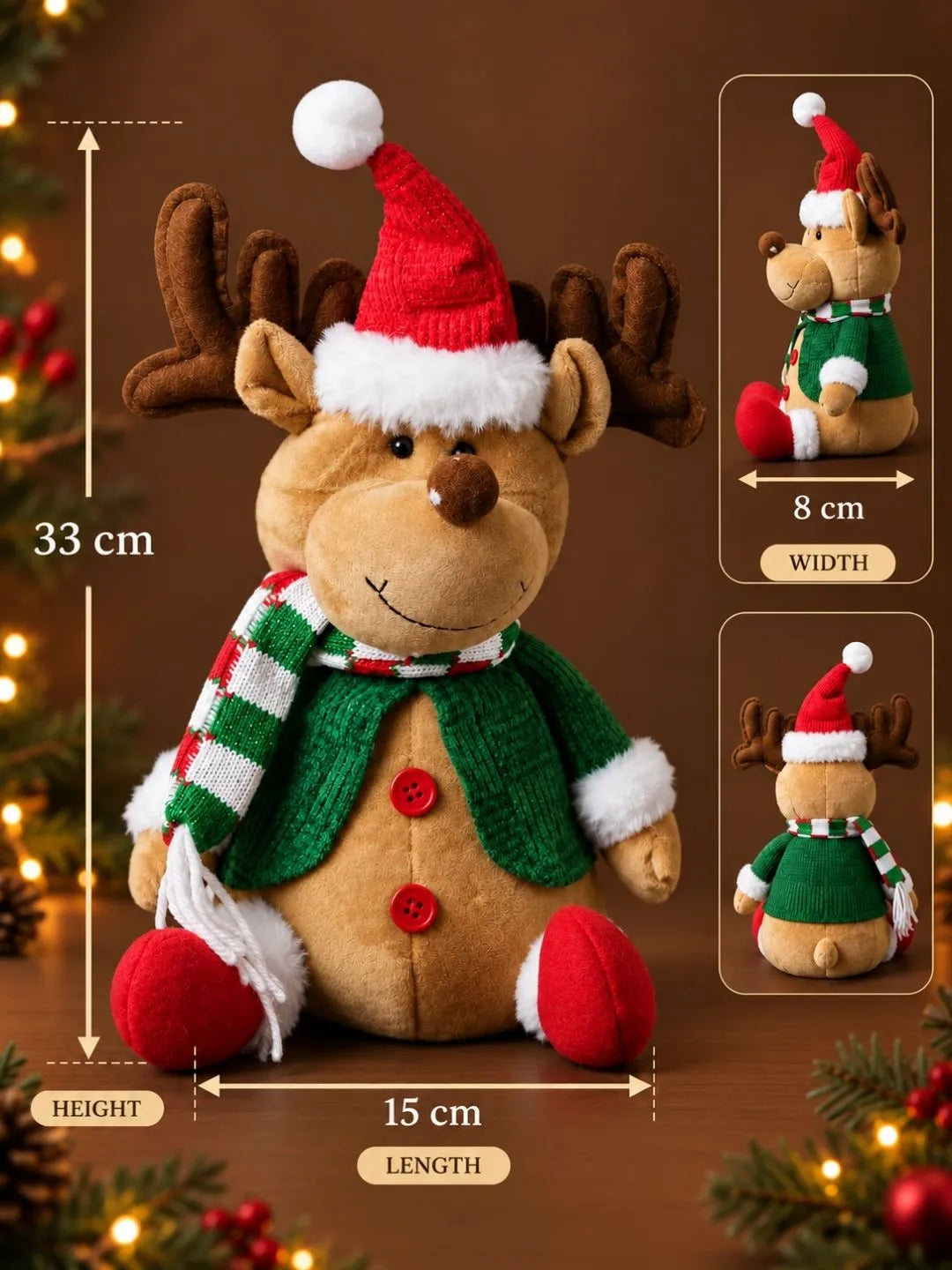 Adorable Green Coat Reindeer Christmas Gift & Soft Toy