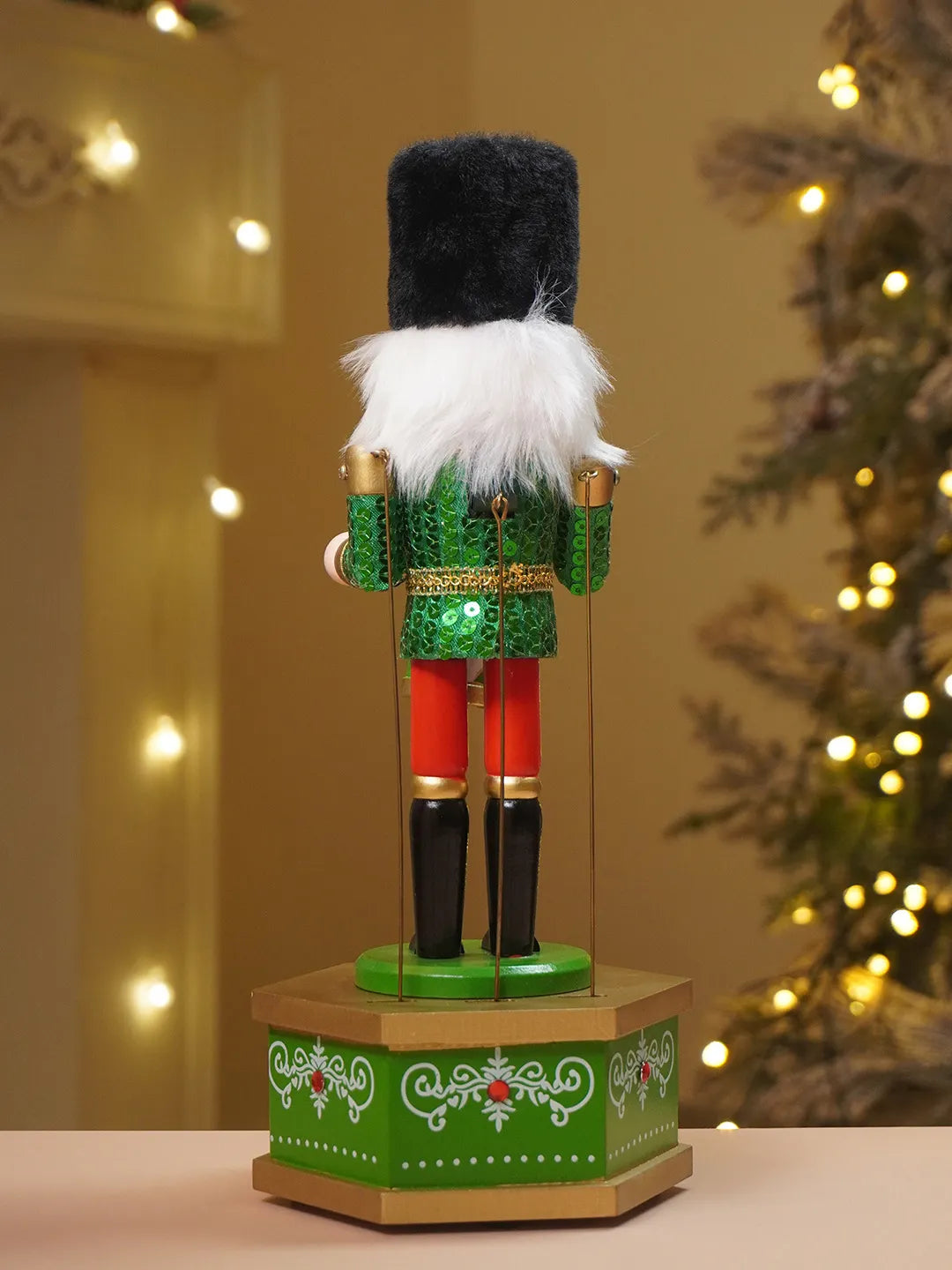 13 Inches Musical Green Wooden Drummer Nutcracker, Christmas Table Décor