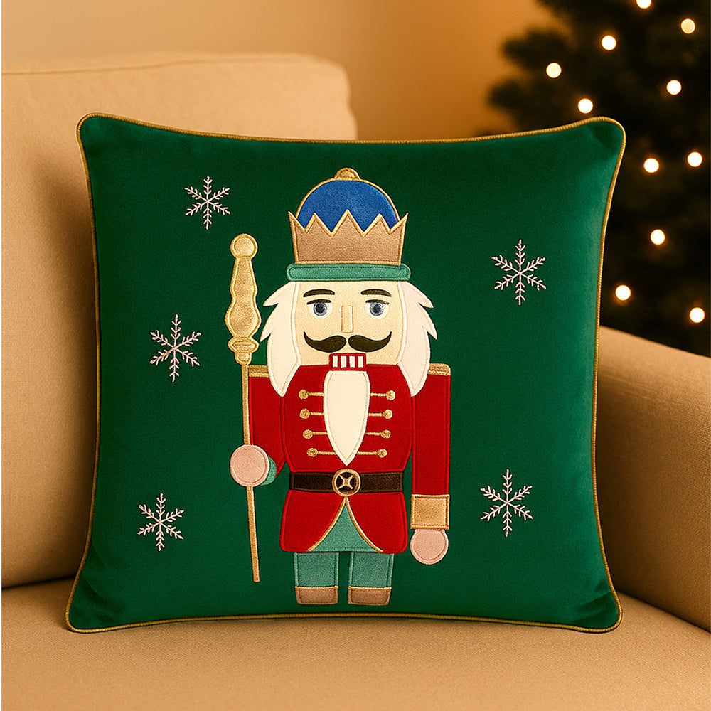 Green Nutcracker Soft Fluffy XMAS Pillow,  Christmas Sofa Throw and Bedding Décor