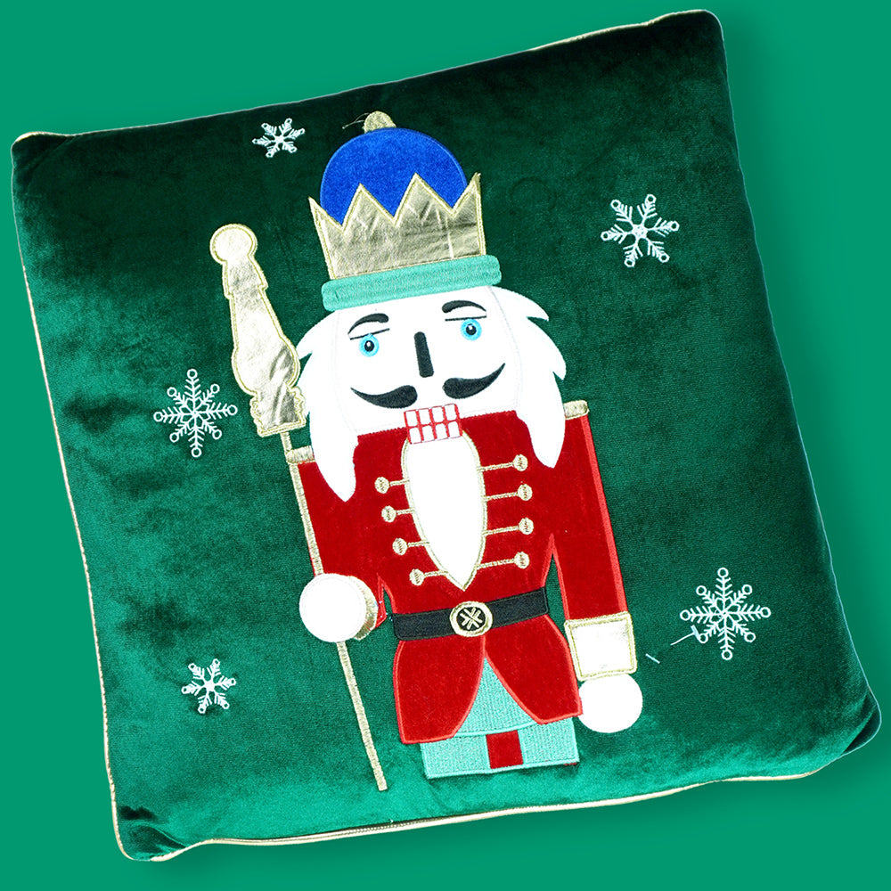 Green Nutcracker Soft Fluffy XMAS Pillow,  Christmas Sofa Throw and Bedding Décor