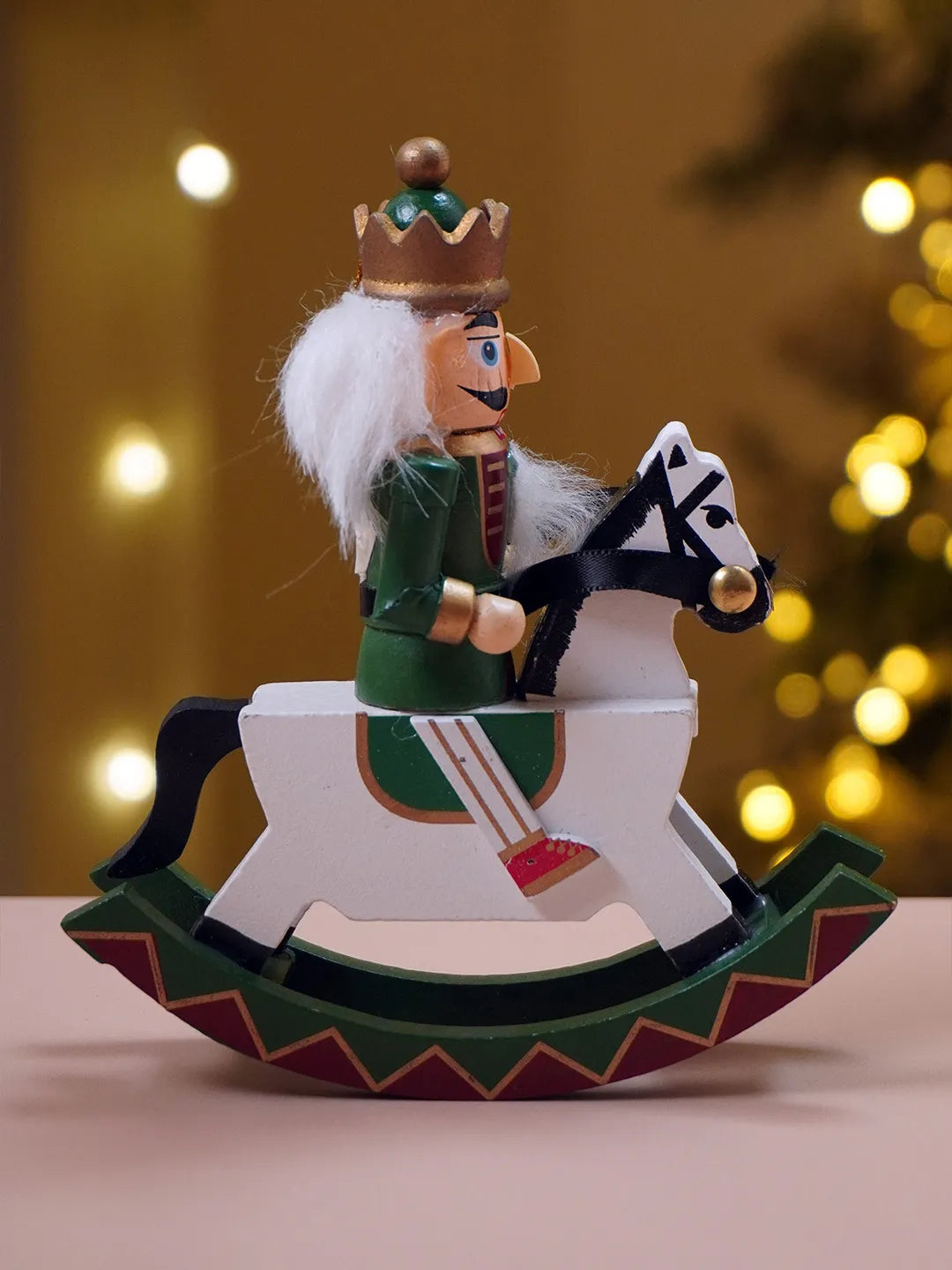 Royal Green Wooden Nutcracker on Rocking Horse, Christmas Table Decor & Tree Ornament, 5.45 inches ht