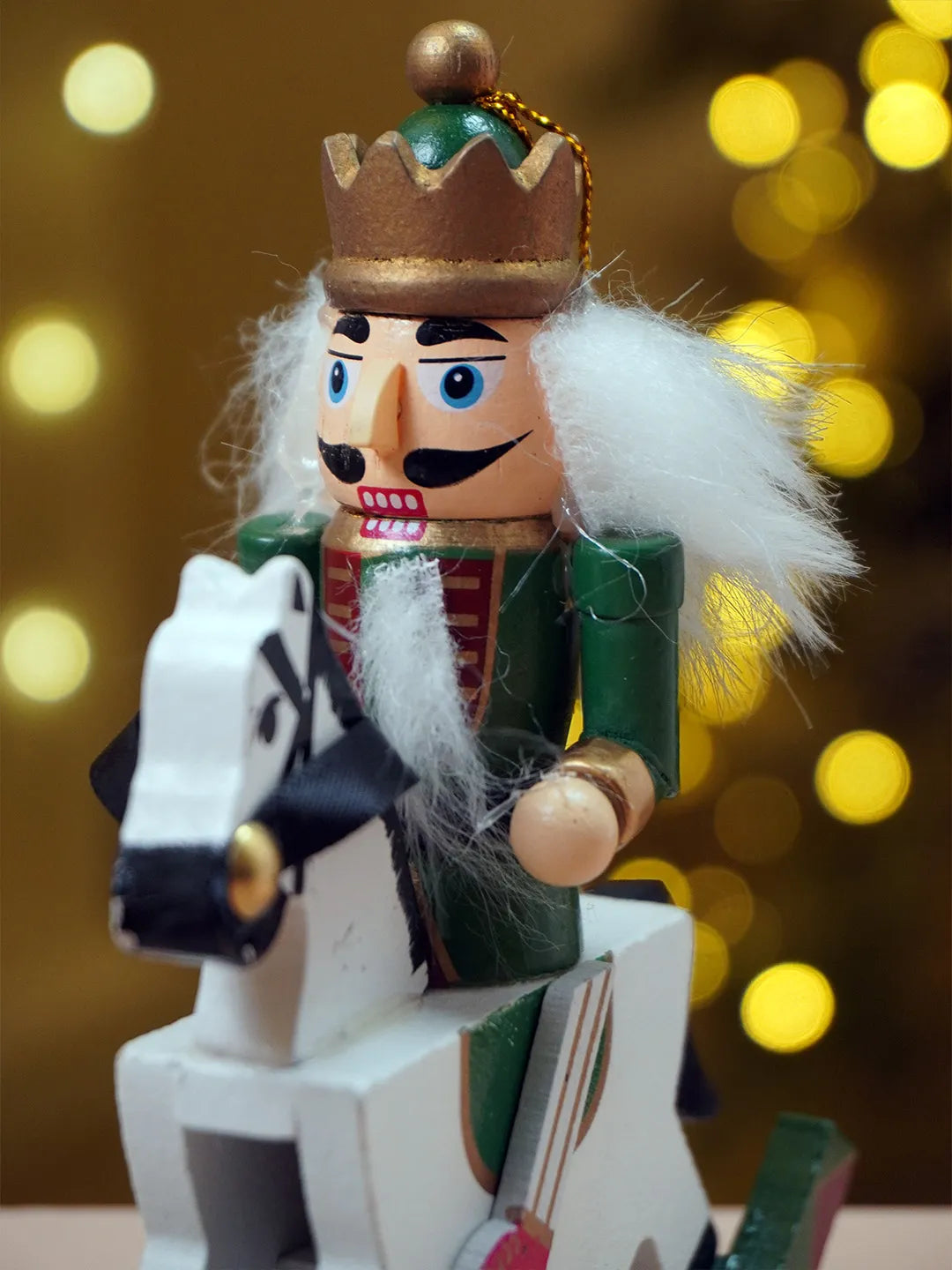 Royal Green Wooden Nutcracker on Rocking Horse, Christmas Table Decor & Tree Ornament, 5.45 inches ht