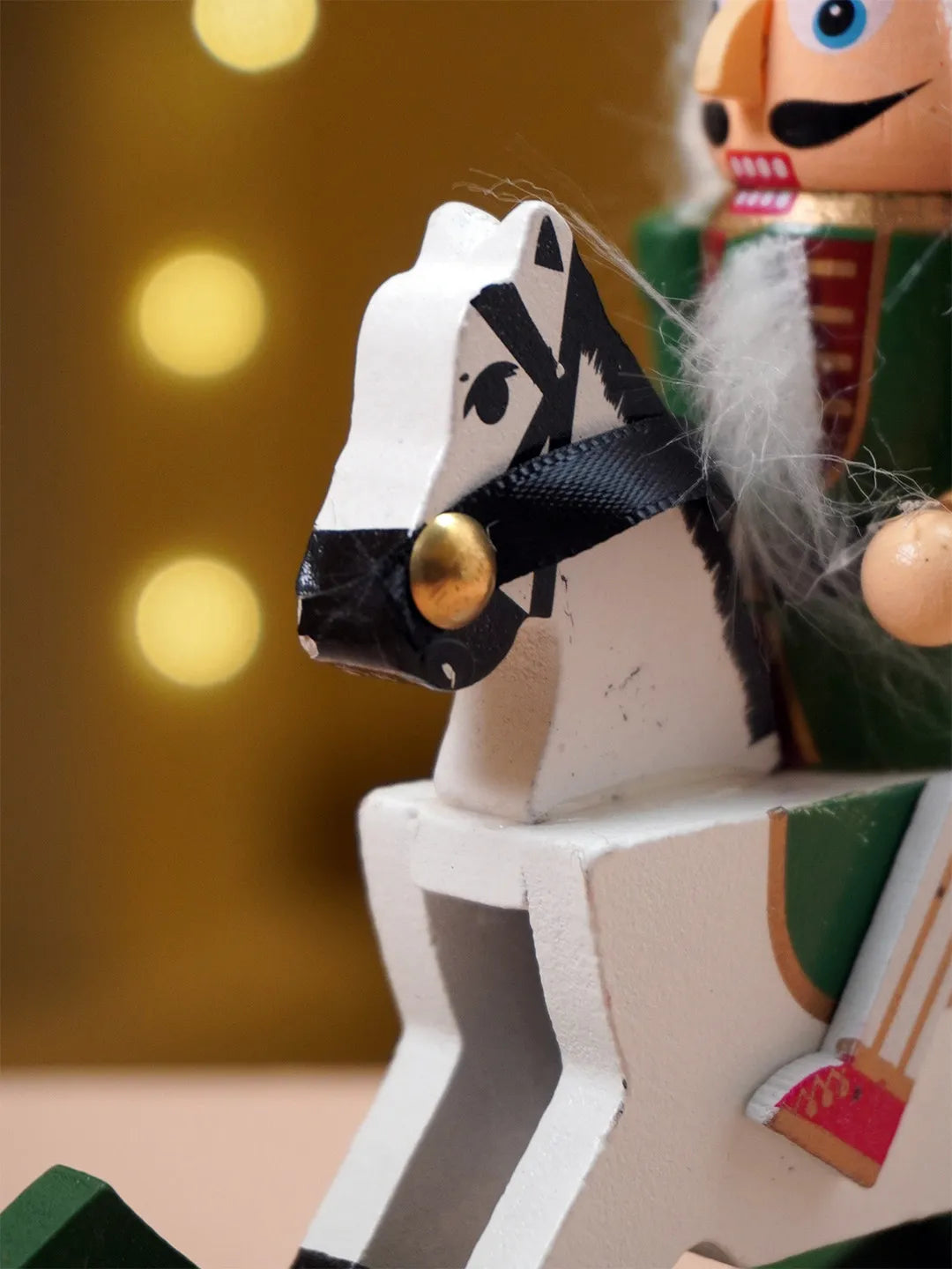 Royal Green Wooden Nutcracker on Rocking Horse, Christmas Table Decor & Tree Ornament, 5.45 inches ht
