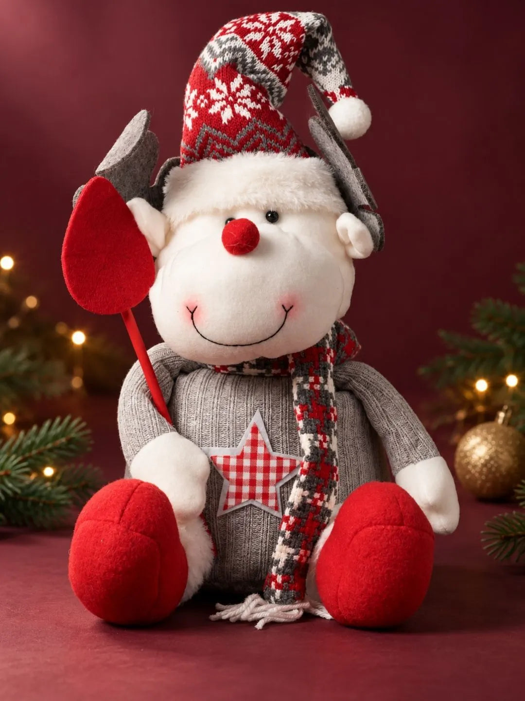 Red & Grey Star Reindeer Christmas Gift & Soft Toy