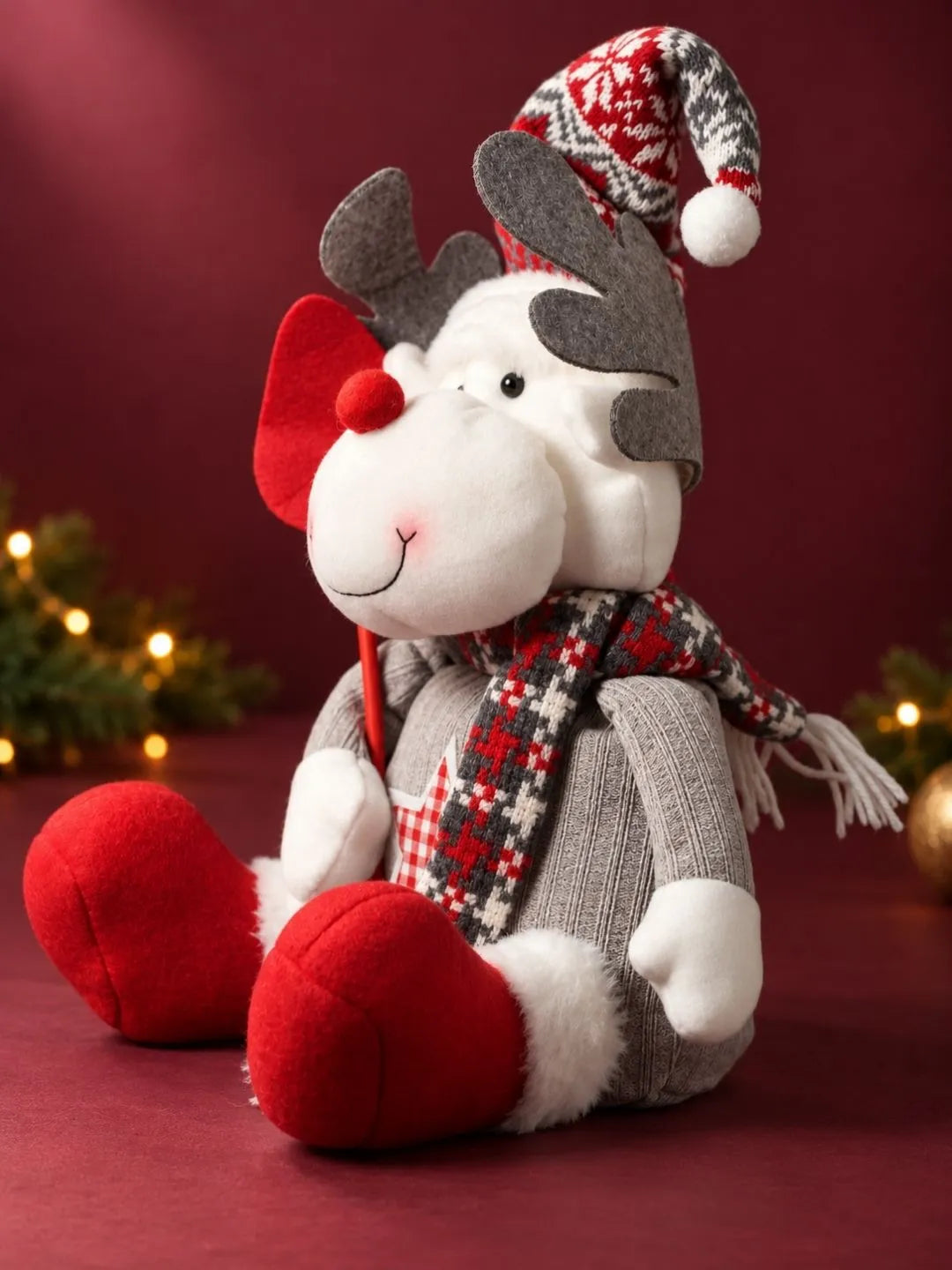 Red & Grey Star Reindeer Christmas Gift & Soft Toy