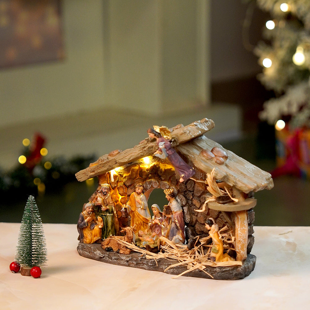 Hanging Angel with Lights and Holy Family christmas crib nativity set christmas décor