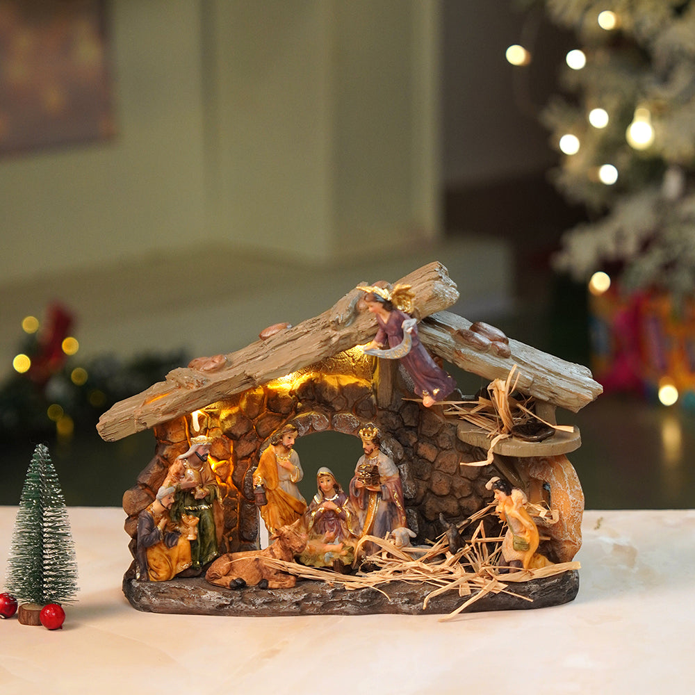 Hanging Angel with Lights and Holy Family christmas crib nativity set christmas décor