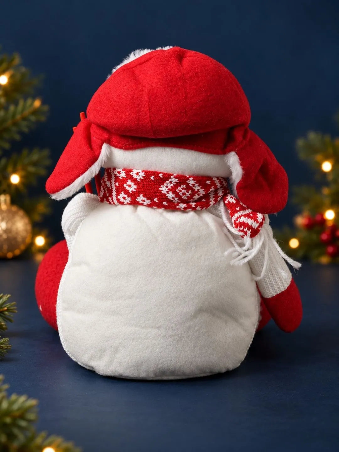 Red & White Woolen Heart Snowman Christmas Gift & Soft Toy