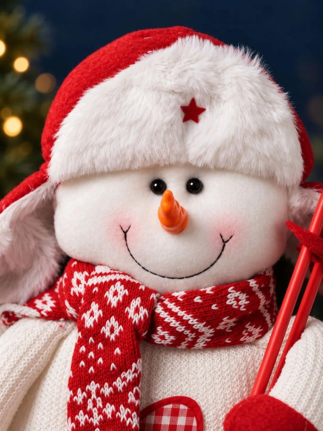 Red & White Woolen Heart Snowman Christmas Gift & Soft Toy