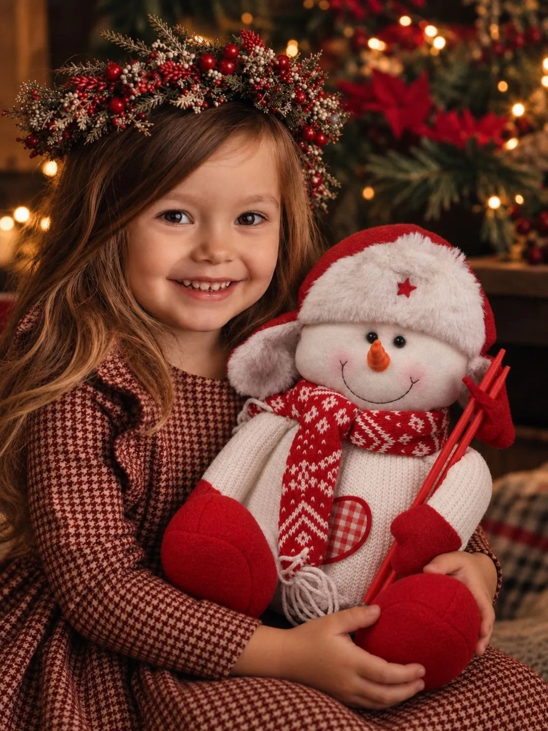 Red & White Woolen Heart Snowman Christmas Gift & Soft Toy