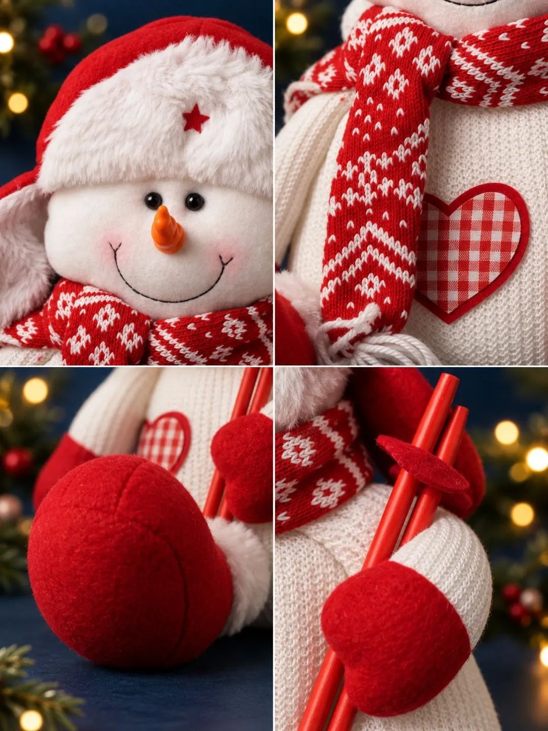 Red & White Woolen Heart Snowman Christmas Gift & Soft Toy